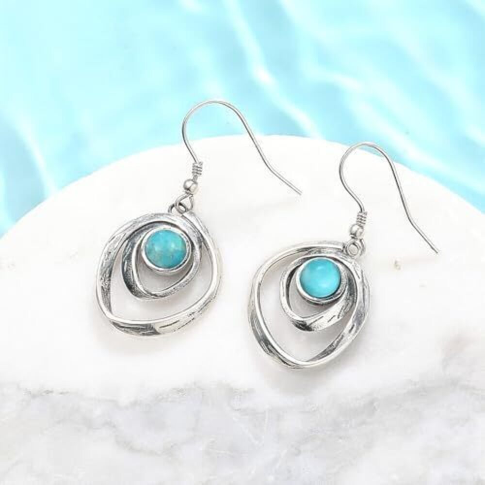 2570 Turquoise Earrings 925 Sterling Silver Turquoise Dangle Earrings - Picture 3 of 7